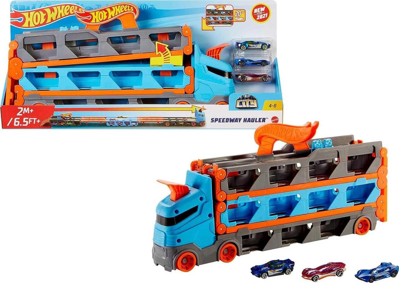 Трек Хот Вілс Вантажівка-транспортер автовоз Суперперегони 2в1 Hot Wheels Speedway Hauler