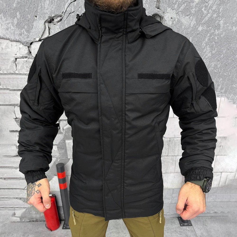 Чоловічі зимові куртки на силіконі з атласною підкладкою / Верхній одяг з матеріалу грета чорний розмір S