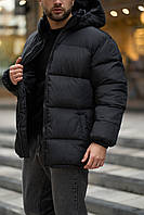 Пуховик чоловічий зимовий оверсайз до -30* Heat чорний Куртка чоловіча зимова дута з капюшоном Люкс якості