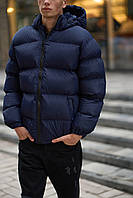 Пуховик мужской зимний оверсайз до -30* Heat синий Куртка мужская зимняя дутая с капюшоном Люкс качества