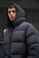 Пуховик мужской зимний оверсайз до -30* Heat серый Куртка мужская зимняя дутая с капюшоном Люкс качества