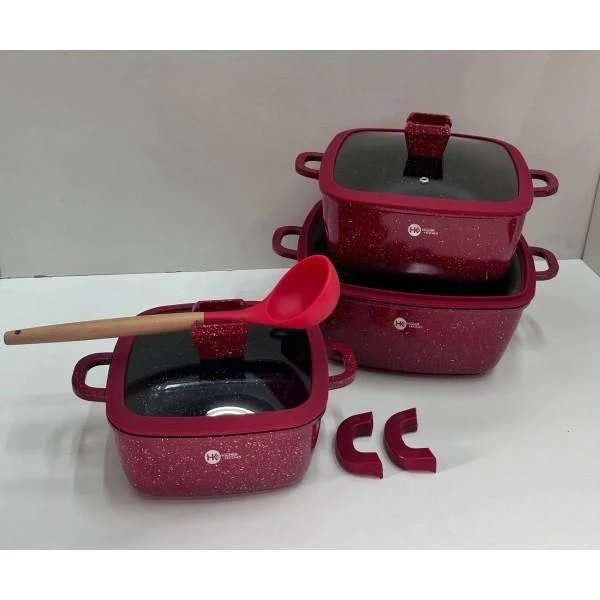 Набір квадратних каструль Higher Kitchen HK 323 із силіконовими кришками 8 предметів, фото 1