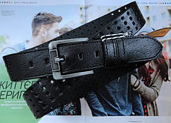 Шкіряний чорний чоловічий ремінь для джинсів.