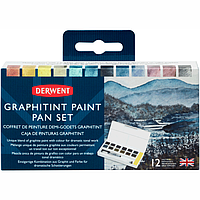 Набор Graphitint Paint Pan 12 цветов + кисть с резервуаром Derwent~#~Набір Graphitint Paint Pan 12 кольорів +