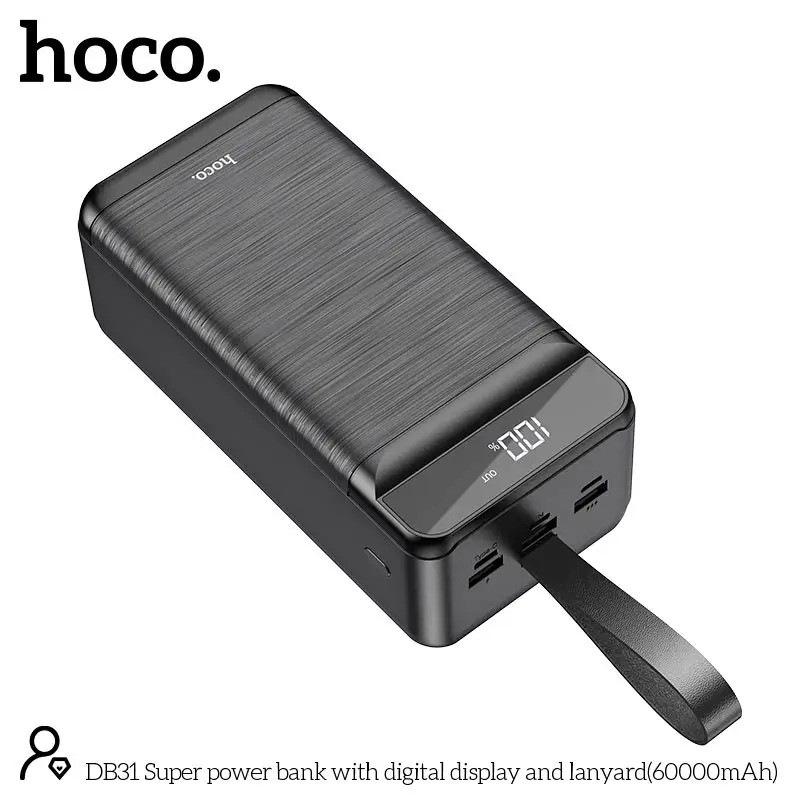 Повербанки | Портативные батареи Power Bank HOCO DB31 Super 60000mAh 2.1A Black Универсальная батарея Li-Pol От USB micro Type-C USBx2