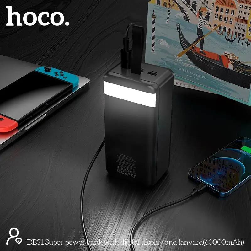 Повербанки | Портативные батареи Power Bank HOCO DB31 Super 60000mAh 2.1A Black Универсальная батарея Li-Pol От USB micro Type-C