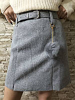 Стильная женская юбка серая на ремне трикотаж