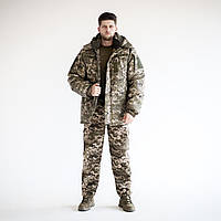 Зимний комплект: Бушлат тактический на флисе (плащевка) + Тактические штаны на флисе, 46, Пиксель