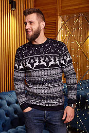 Чоловічий светр із новорічним принтом розмір Xxl Чорний з оленями