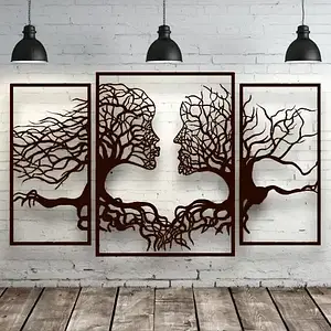 Панно 3D декоративне з об'ємом 15 мм для стін, з поцілунком чоловіка та жінки 80х50 см коричневе у 5-и розмірах.