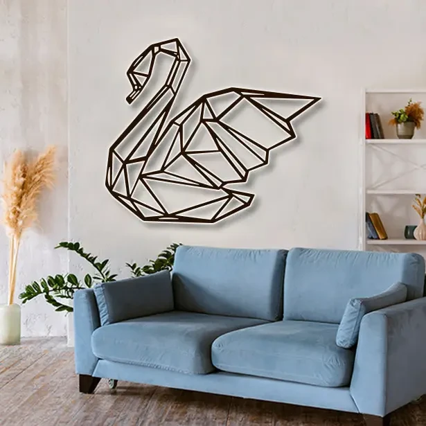 Панно 3D декоративне з об'ємом 15 мм для стін, Лебідь 60 х 70 см коричневе