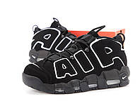 Кроссовки мужские Nike Air More Uptempo высокие черные, Найк Аптемпо нубуковые, прошиты. код KD-11288