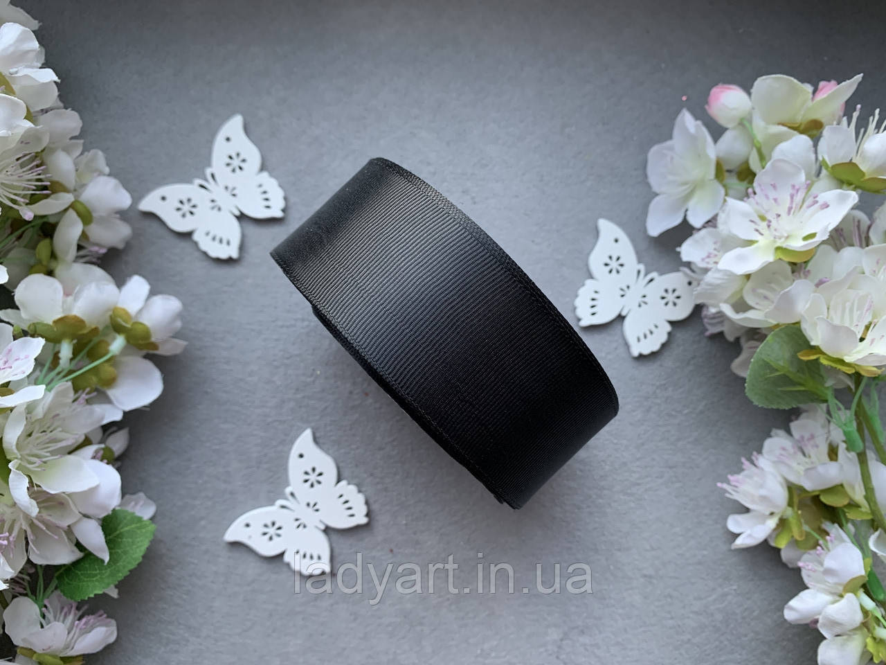 Репсова стрічка 4 см, 25 ярд/рулон, чорного кольору рулоном