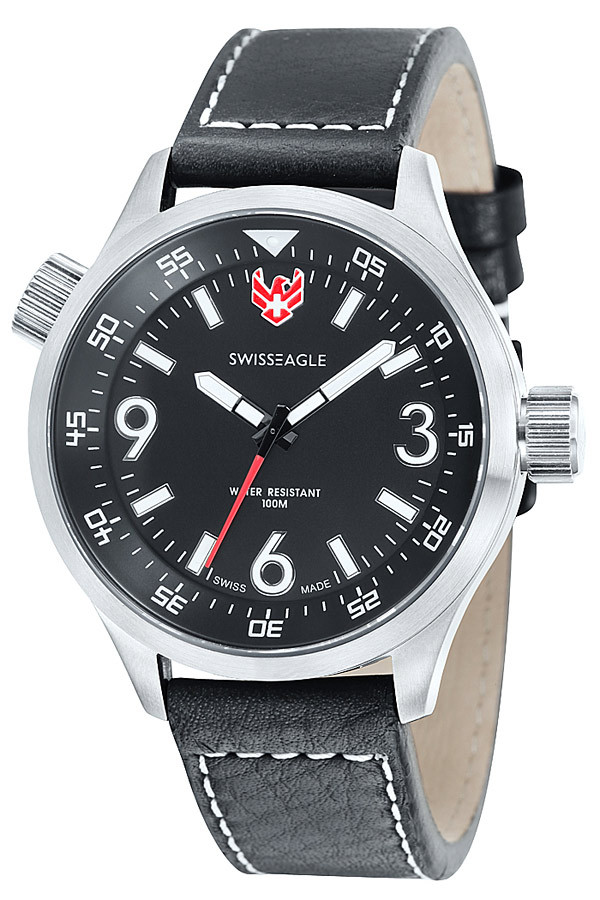 Класичний чоловічий швейцарський наручний годинник з круглим корпусом і шкіряним ремінцем "Field" від Swiss Eagle, фото 1