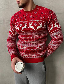 Великий новорічний вовняний светр розмір Xxl Червоний з оленями