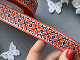 Стрічка репсова з малюнком українська тематика 2,5 см "Вишиванка шестикутна зірка червона на білому", фото 5
