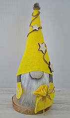 Гном новорічний текстильний в жовтому ковпаку H30см