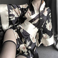 Халат - кимоно эротический короткий для соблазна с принтом в японском стиле