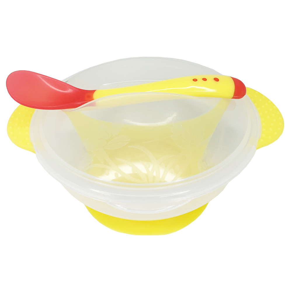 Тарілка на присосці з термоложкою та кришкою (жовта), MEGAZayka, 0100жовта