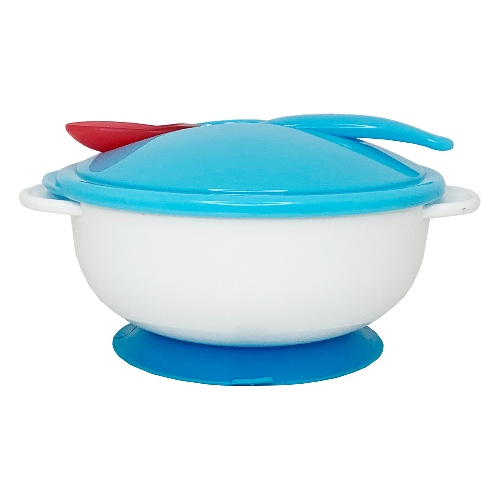 Тарілка на присосці з термоложкою та кришкою (блакитна), MEGAZayka, 0101блакитна