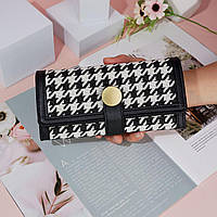 Клатч-гаманець жіночий на 3 складання, стильний, з принтом ''гусяча лапка'' (чорний)