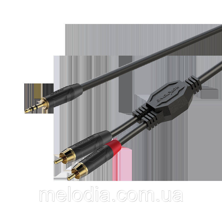 GPTC140L1.5 Roxtone Готовий аудіо кабель міні джек - 2 тюльпана, Рознімання: Jack 1x3.5 RMJ3P-BG (stereo) - 2xRCA-M (RF2C-BG) -1,5