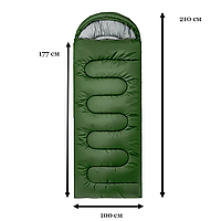 Теплый спальный мешок хаки King Size 210х100 см Туристический спальник на синтепоне олива