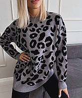 Женский свитер с принтом леопард длинный 42-46 р Серый