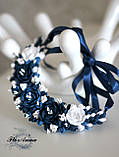 Синє кольє з квітами ручної роботи з полімерної глини "Кришталевий шик", фото 6