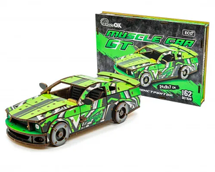 Дерев'яний об'ємний конструктор Muscle car GT (зелена), 162 шт