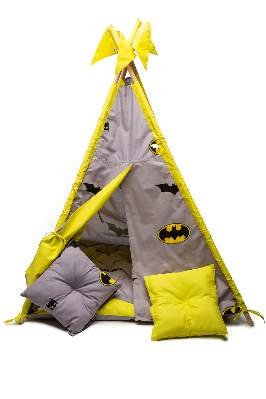 Дитячий ігровий намет з матрацом бомбон та двома подушками. "Бетмен жовтий".