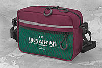 Маленькая сумка кросс-боди через плечо с патриотическим принтом "I'M UKRAINIAN" бордовый/зеленый
