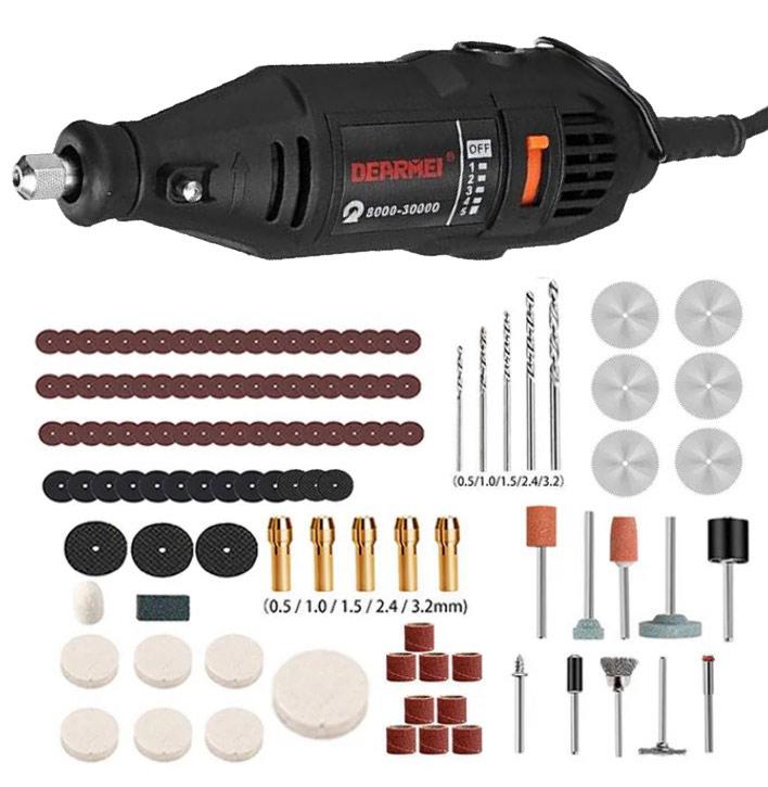 Бормашина міні-дриль гравер Dearmel S1J-SFK-002 130W с комплектом насадок, фото 1