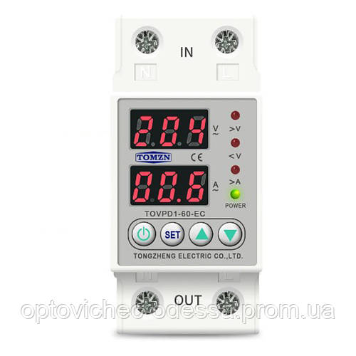 Защитное реле напряжения и тока TOVPD1-60-EC 220В 40А Белый Хіт продажу ...