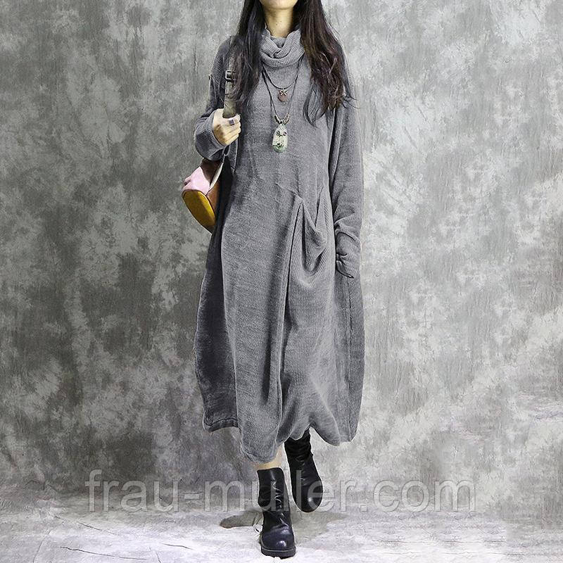 Вельветова жіноча сукня  оксамитово-сірого кольору 56 60 62 Zanzea