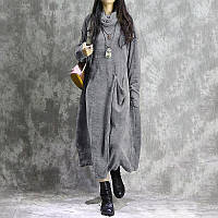 Вельветовое женское платье бархатно- серого цвета 56 60 62 Zanzea