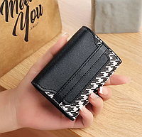 Жіночий міні гаманець-картхолдер для карток, стильний, з принтом ''гусяча лапка'' (чорний)