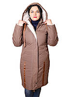 Пальто женское демисезонное из водоотталкивающей ткани с капюшоном коричневое со шлицей 46р 48р 50р 56р 58р