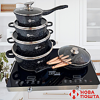 Набір каструль Higher Kitchen посуд з гранітним антипригарним покриттям сковорода сотейник кухонні лопатки OS