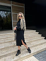 Стильное базовое теплое прямое женское платье двухсторонняя ангора миди с разрезом на ноге OS 50/52, Черный
