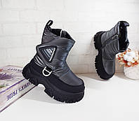 Дитячі зимові черевики дутики 33 34 для дівчинки сірі чорні чоботи