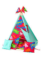Детская игровая палатка с матрасом бомбон и двумя подушками."Пеппа зеленая".