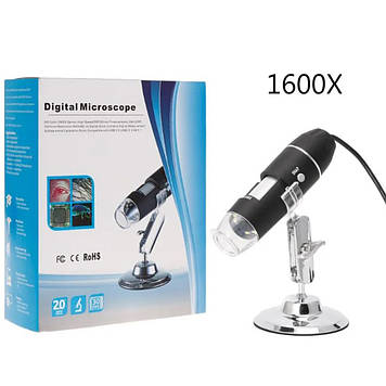 Цифровий USB мікроскоп ендоскоп, бороскоп 50X - 1600X Чорний