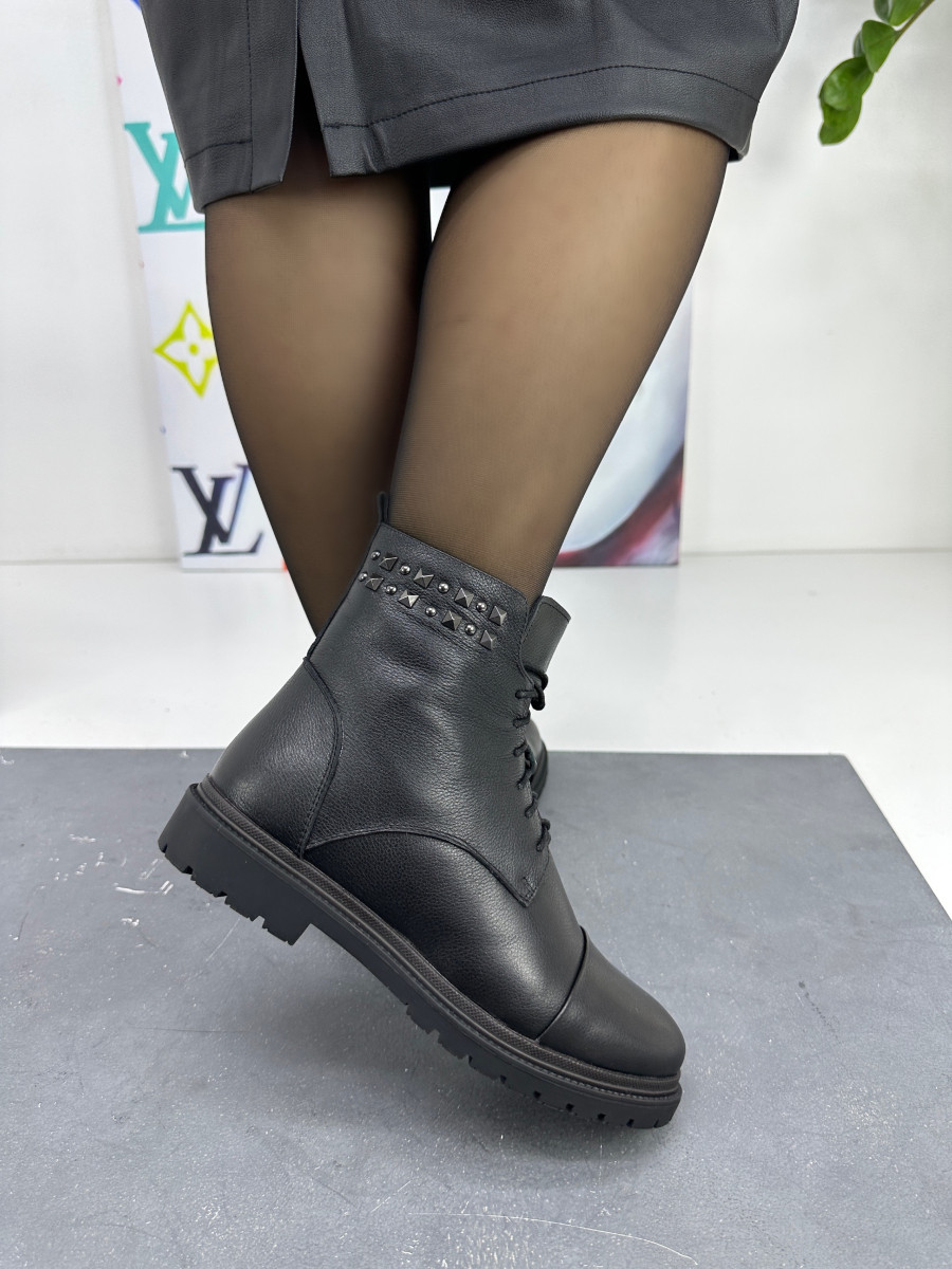 Ботинки женские зимние MyClassic M910 черная кожа на шнуровке - фото 3 - id-p1300553603