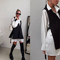 Женский стильный комплект Рубашка шелковая + жилетка костюмка