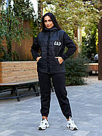 Черный красивый женский спортивный костюм тройка (кофта + штаны + жилетка) батал с 48 по 56 размер