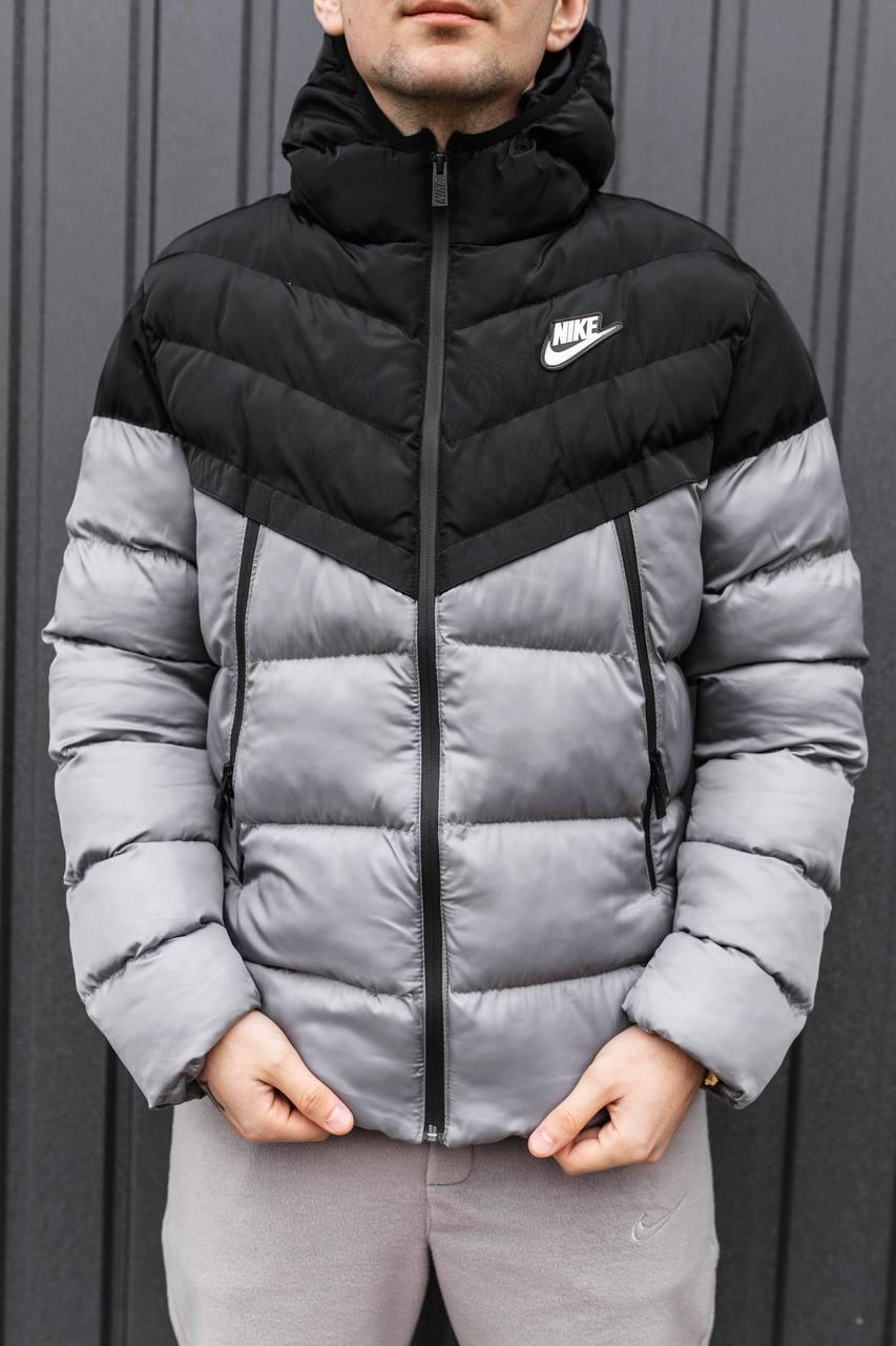 Куртка чоловіча Nike пуховик сірий зимовий з капюшоном теплий модний спортивний