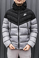 Куртка мужская Nike пуховик серый зимний с капюшоном теплый модный спортивный