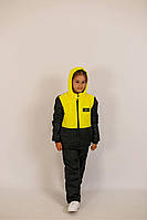 Желтый теплый спортивный костюм (куртка+полукомбинезон) для мальчиков и девочек на рост с 122 до 140 см