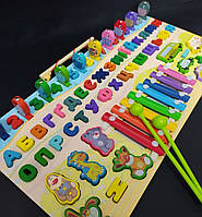 Дерев’яна іграшка Розвивальний центр MD 1695-UA ксилофон, риболовля, абетка, українська мова, швидка відправка.